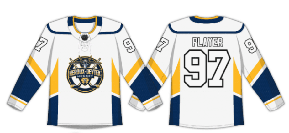 New away jersey — white with navy and gold accents
